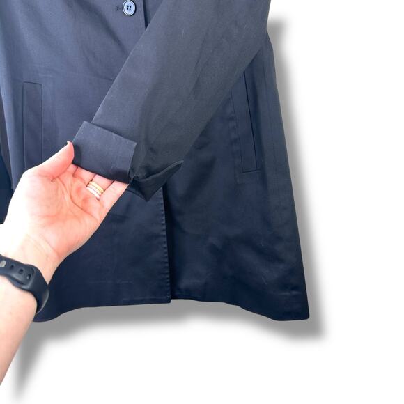 Randy Kemper Black Collar Rolled Cuffs Button Soft Trench Coat Jacket Size 8 - Picture 5 of 7